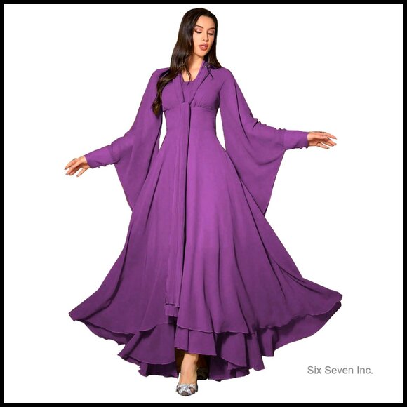 Dresses & Skirts - Long Sleeve Floral Swing Dress Casual Summer Polyester